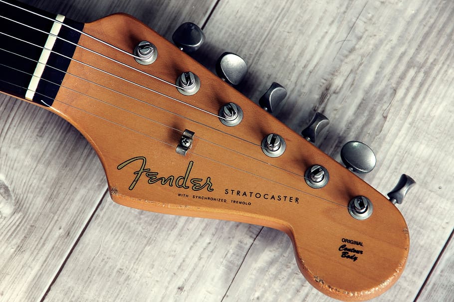 brown Fender Stratocaster guitar headstack, instrument, to load, HD wallpaper