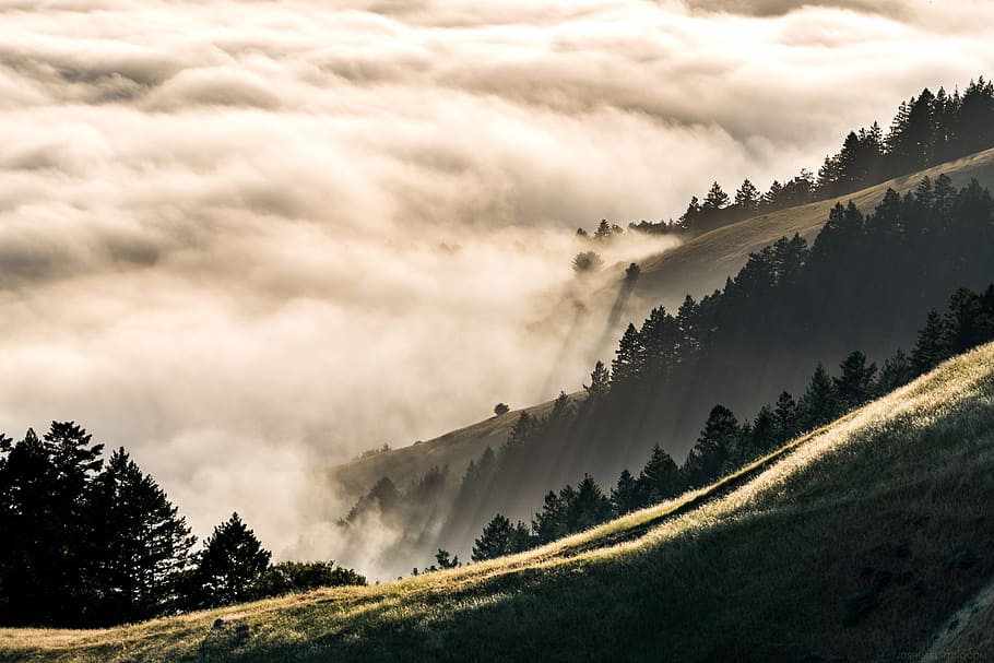 nature, landscape, mountain, trees, travel, adventure, clouds HD wallpaper