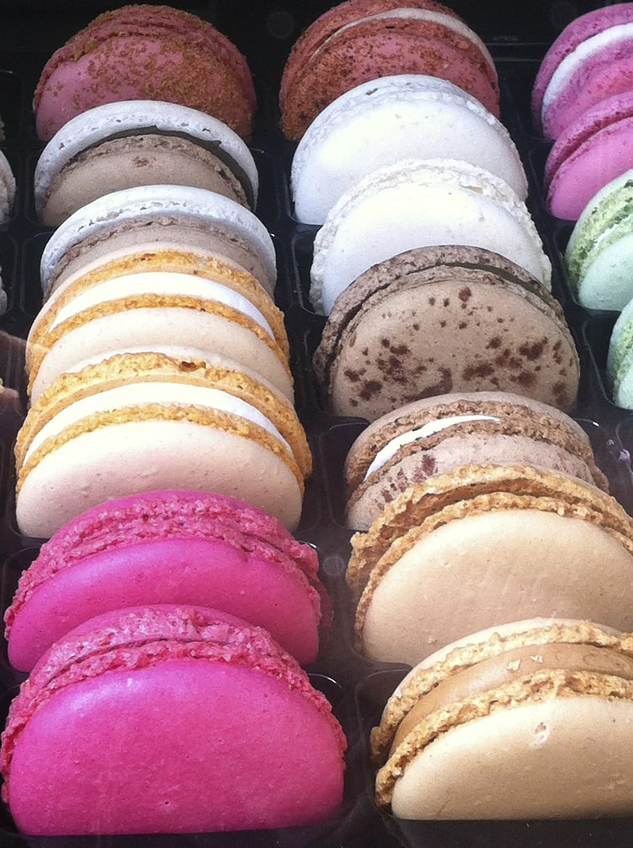 assorted flavor of macaroons, pink, cake, multi colored, food and drink HD wallpaper