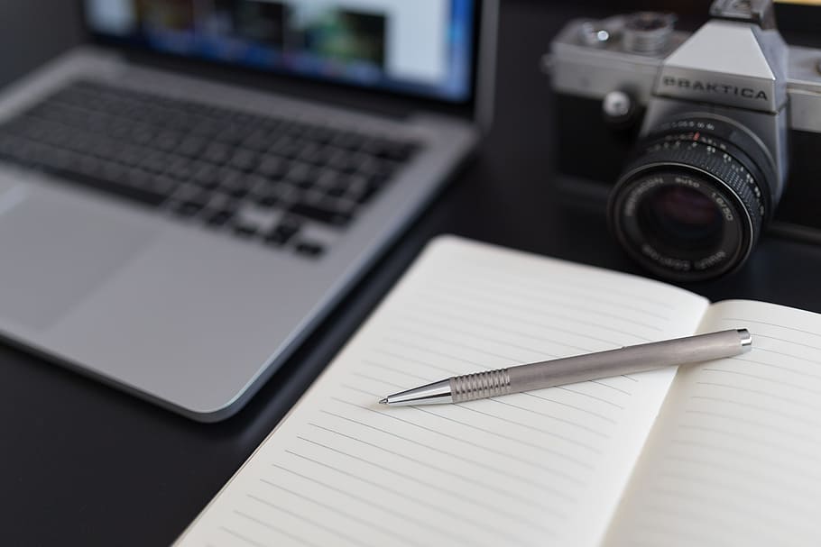 gray ball-point pen on black line paper, notepad, notebook HD wallpaper