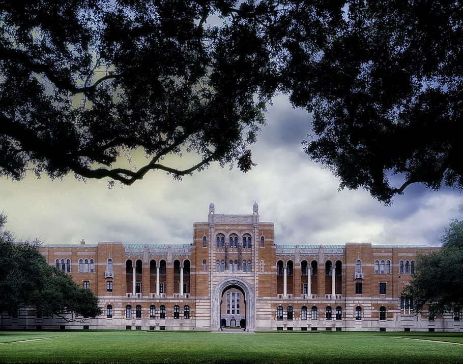 brown concrete building at middle of grass field, rice university, HD wallpaper