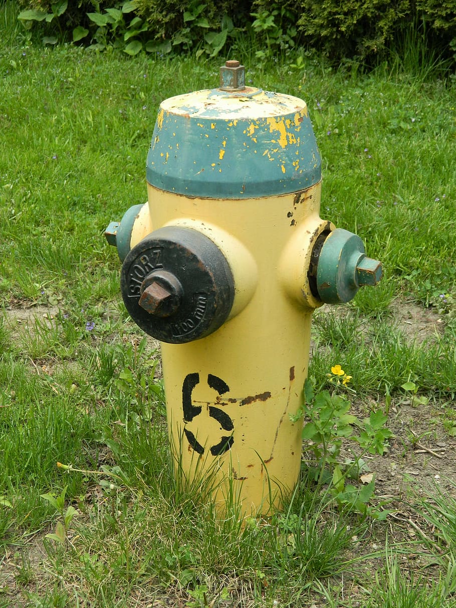 hydrant, water connection, fire, valve, grass, fire hydrant HD wallpaper