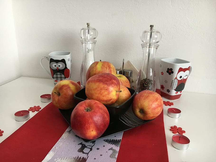 apples, set table, breakfast, food and drink, healthy eating HD wallpaper