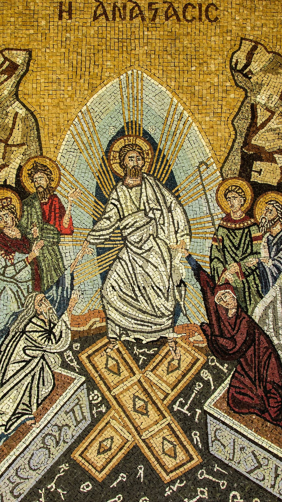 resurrection, mosaic, church, orthodox, religion, cyprus, perivolia, HD wallpaper