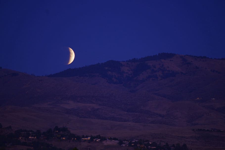 lunar, eclipse, moon, rising, night sky, supermoon, hills, scenics - nature HD wallpaper