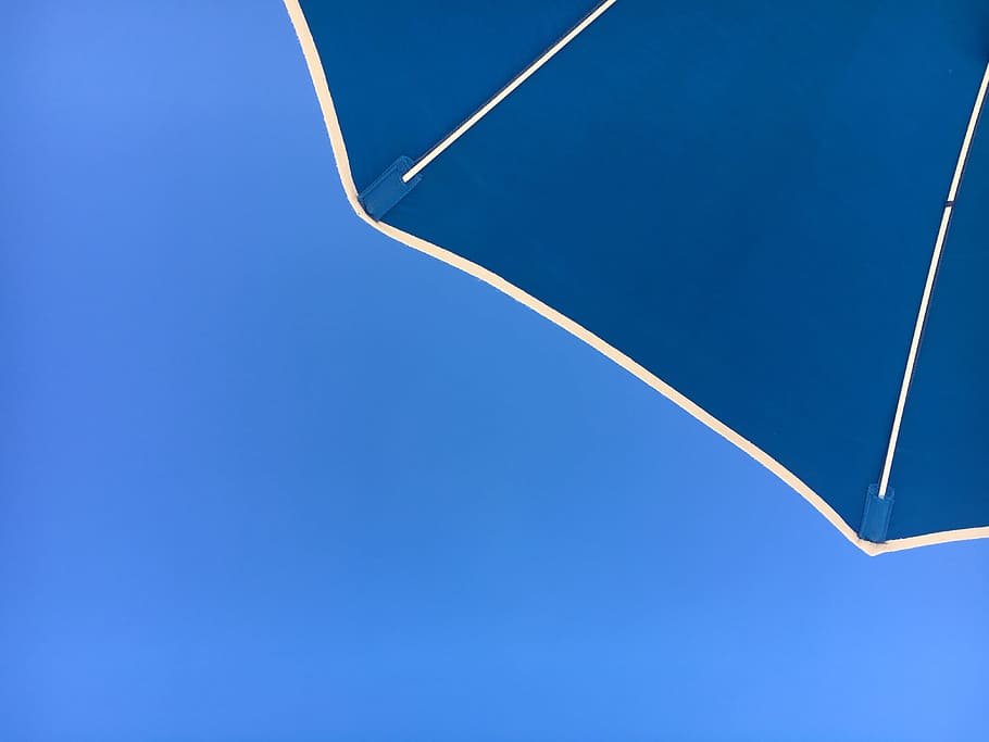 beach, umbrella, blue, sky, travel, ocean, sun, holiday, relax HD wallpaper