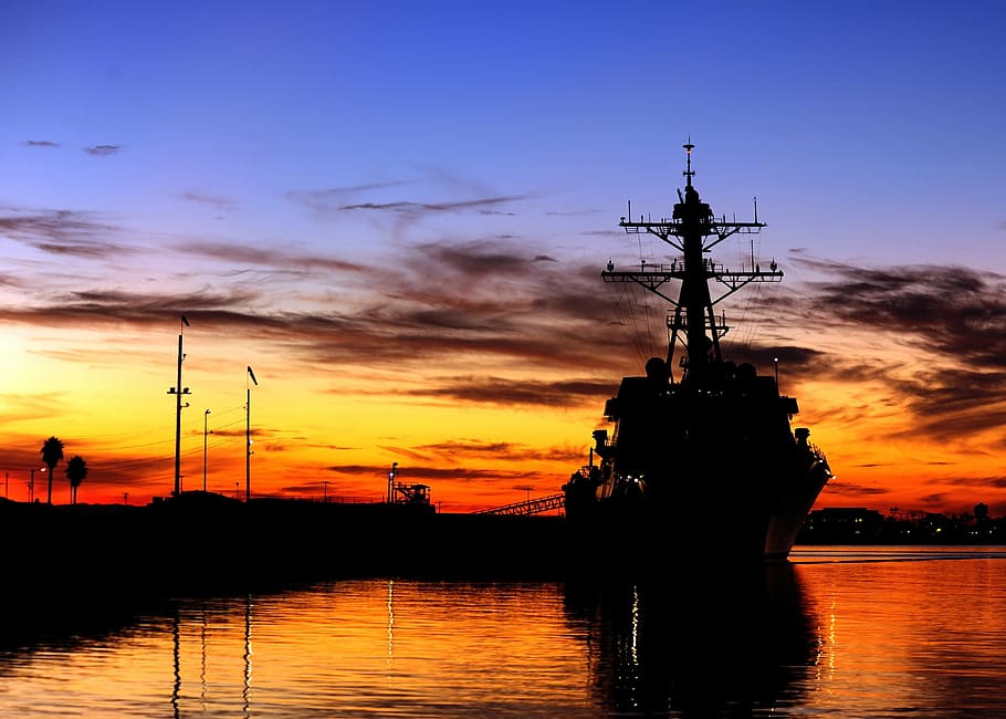 california, sky, clouds, sunset, sunrise, ship, navy, military HD wallpaper