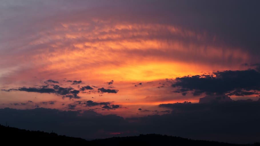 silhouette photo of clouds during sunset, landscape, sunrise HD wallpaper