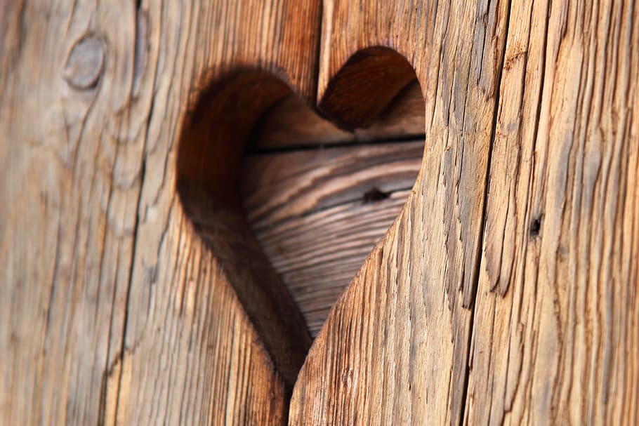 brown wooden heart engrave photography, board, hole, love, old, HD wallpaper