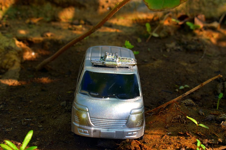 van, toy, in woods, car, vehicle, focus on foreground, glass - material, HD wallpaper