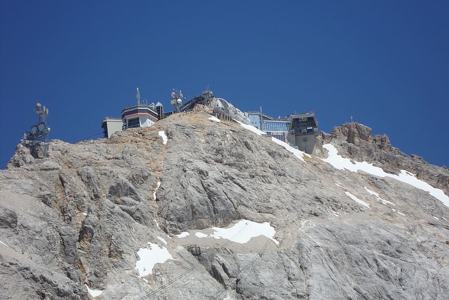 Zugspitze, Summit, Alpine, Mountain, mountain station, rock wall HD wallpaper