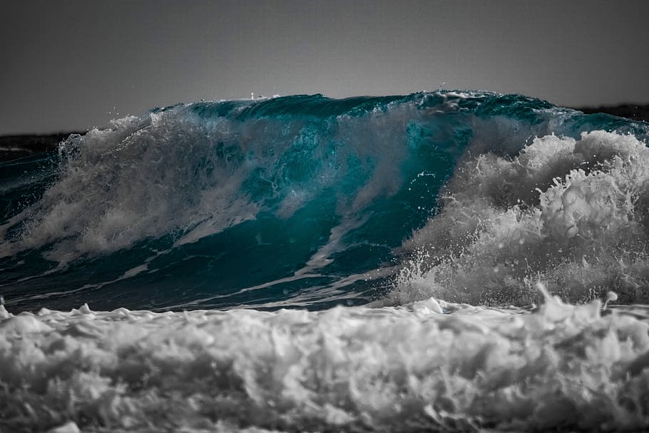 ocean waves, water, surf, sea, spray, wind, motion, splash HD wallpaper