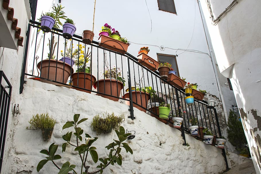 chulilla, balcony, plants, architecture, built structure, building exterior HD wallpaper
