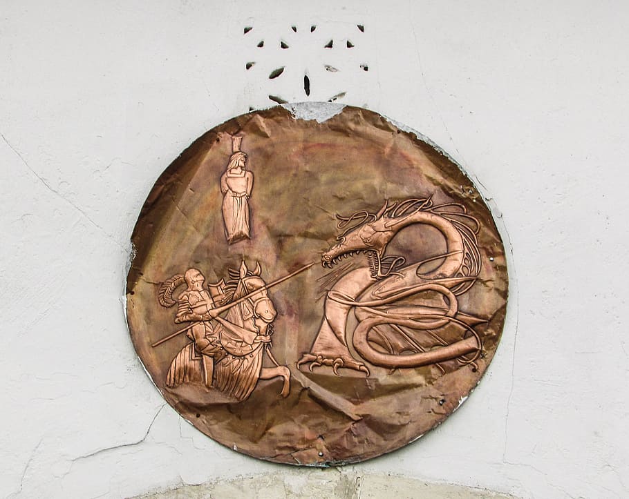 copper engraving, etching, artwork, wall, house, dragon, knight HD wallpaper