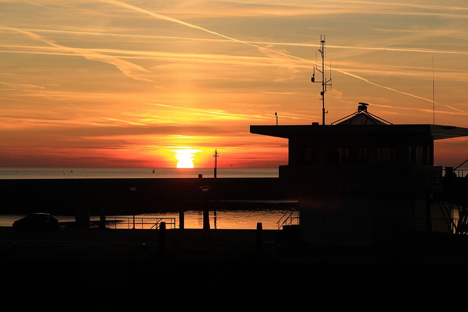 Netherlands, Harlingen, Sunset, silhouette, cloud - sky, scenics HD wallpaper