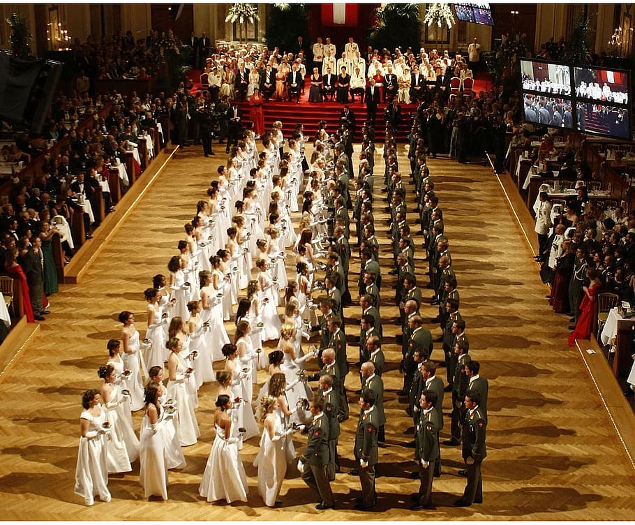 aerial photo of group of people in room, vienna, austria, ball, HD wallpaper