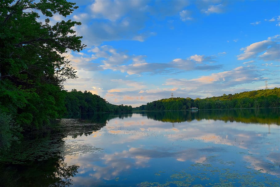 Lake, Sunset, Reflection, Water, Nature, landscape, sky, summer HD wallpaper