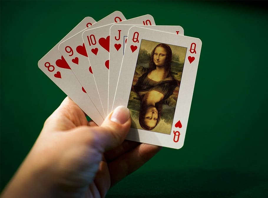 person holding hearts playing cards, Monalisa, People, Portrait