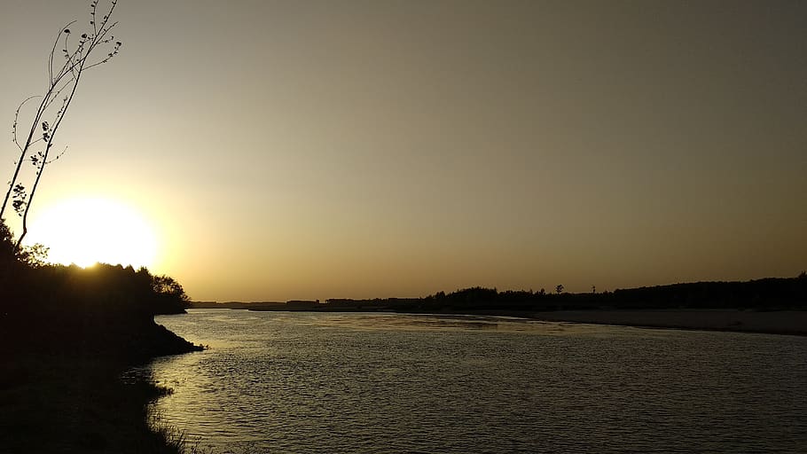 sunset, river, water, nature, sky, scenics - nature, beauty in nature HD wallpaper