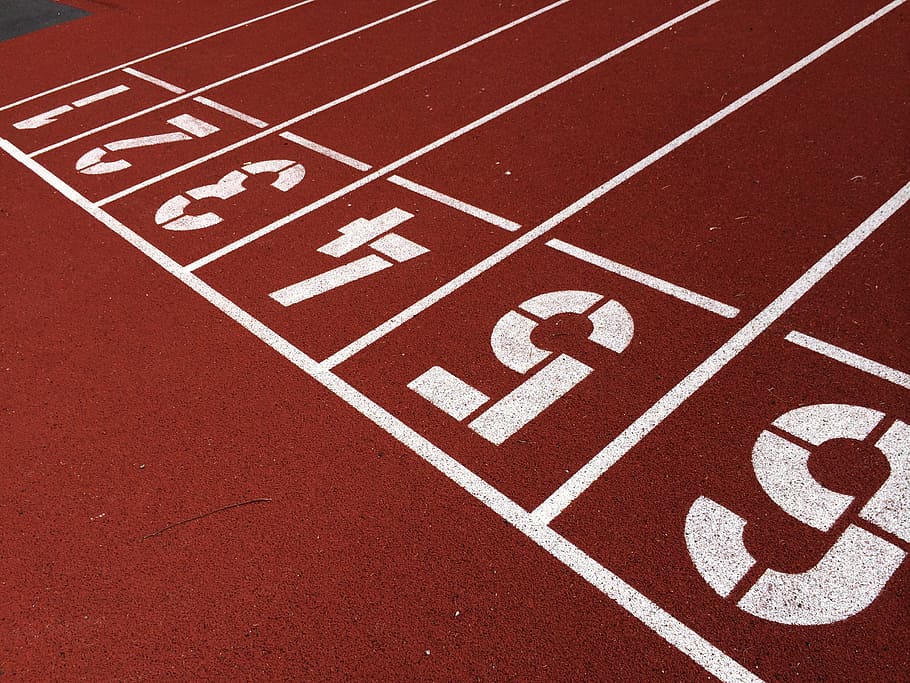 HD wallpaper: red track field, tracks, arena, athletes, numbers, track ...