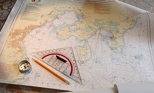 maritim, navigation, chart, compass, protractor, ruler, pencil HD wallpaper