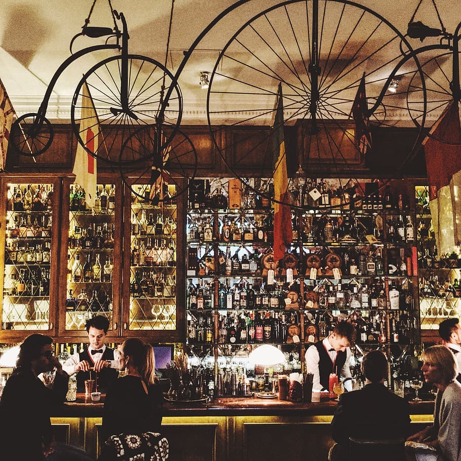 bar, wheel, drinks, beverages, liquor, store, alcohol, people HD wallpaper
