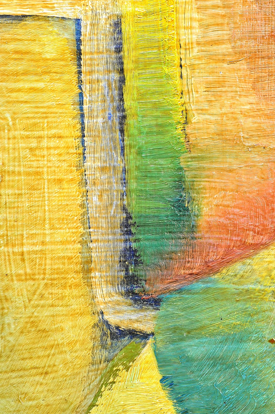 yellow, green, and orange abstract painting, the framework, drawing