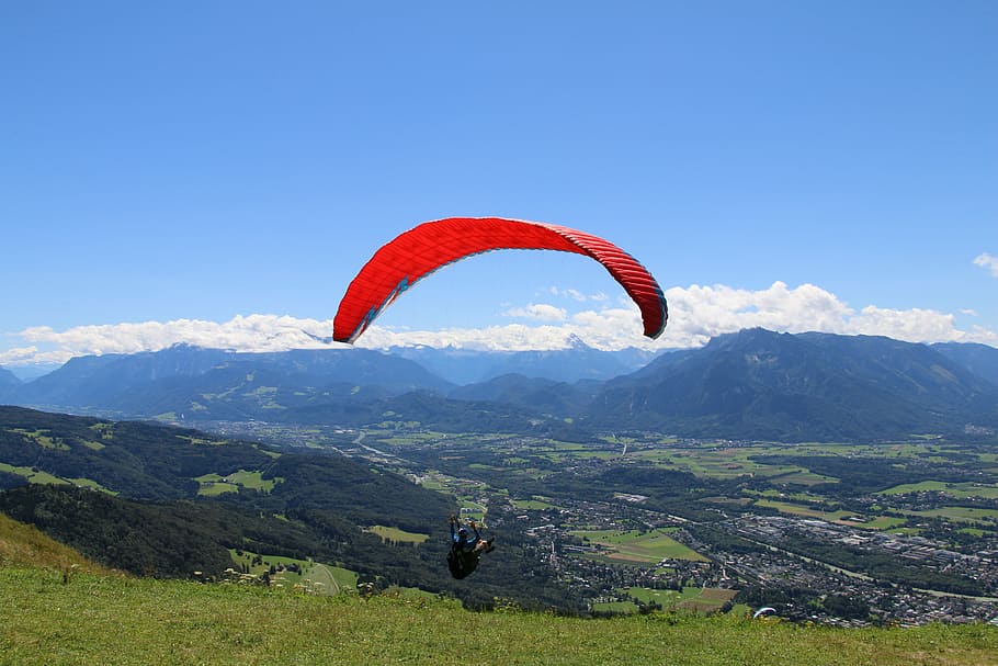 salzburg, gaisberg, paraglider, mountain, paragliding, adventure, HD wallpaper