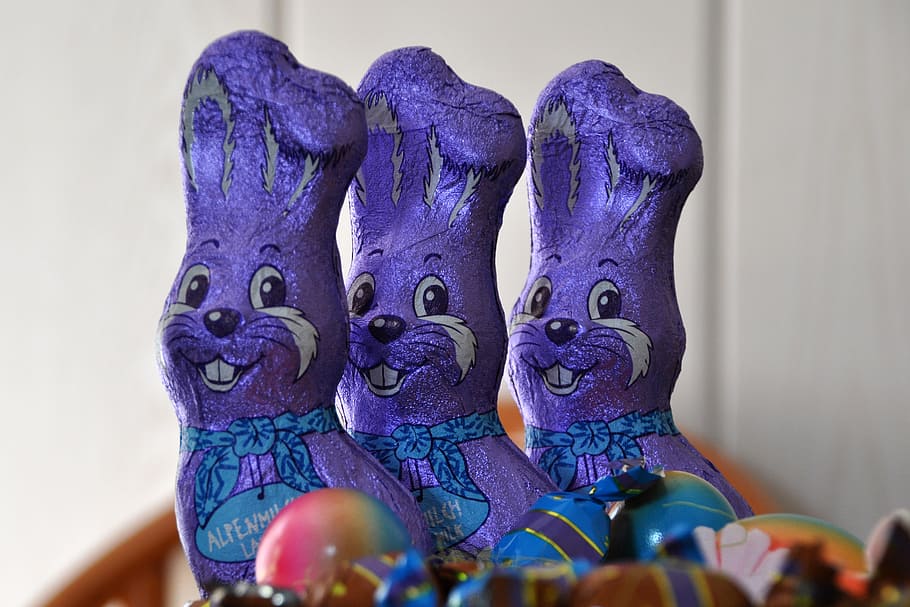 easter, easter bunny, chocolate, purple, candy, chocolate bunny HD wallpaper