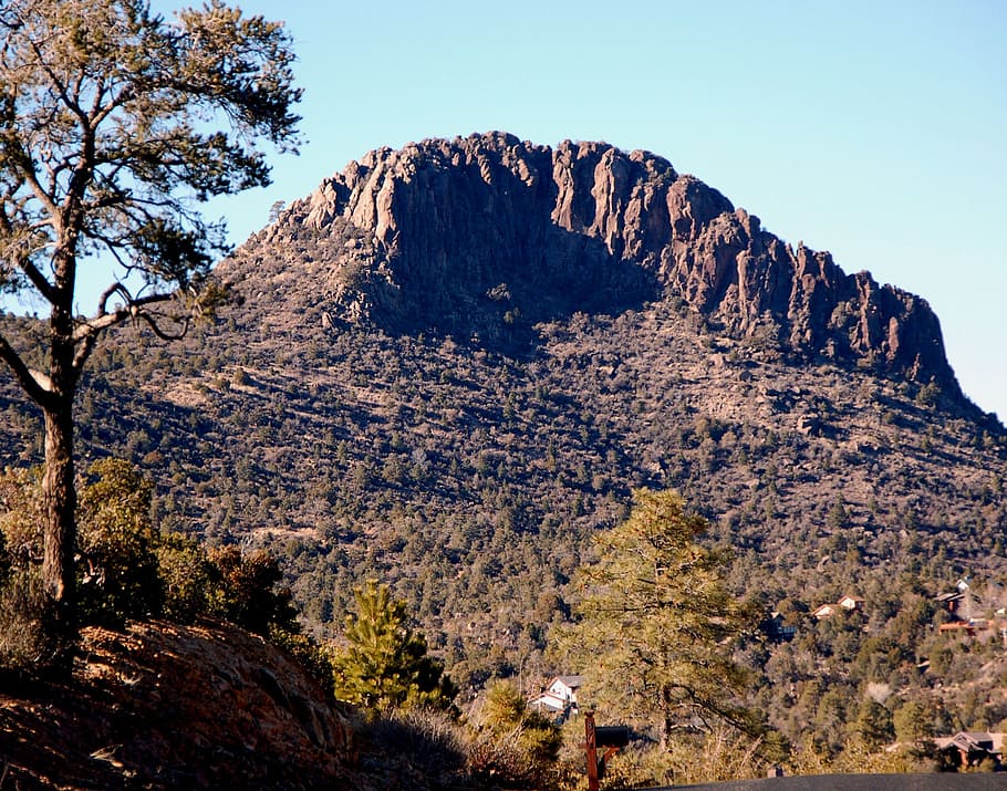 thumb butte, arizona, prescott, mountain, hiking, rock, tree, HD wallpaper