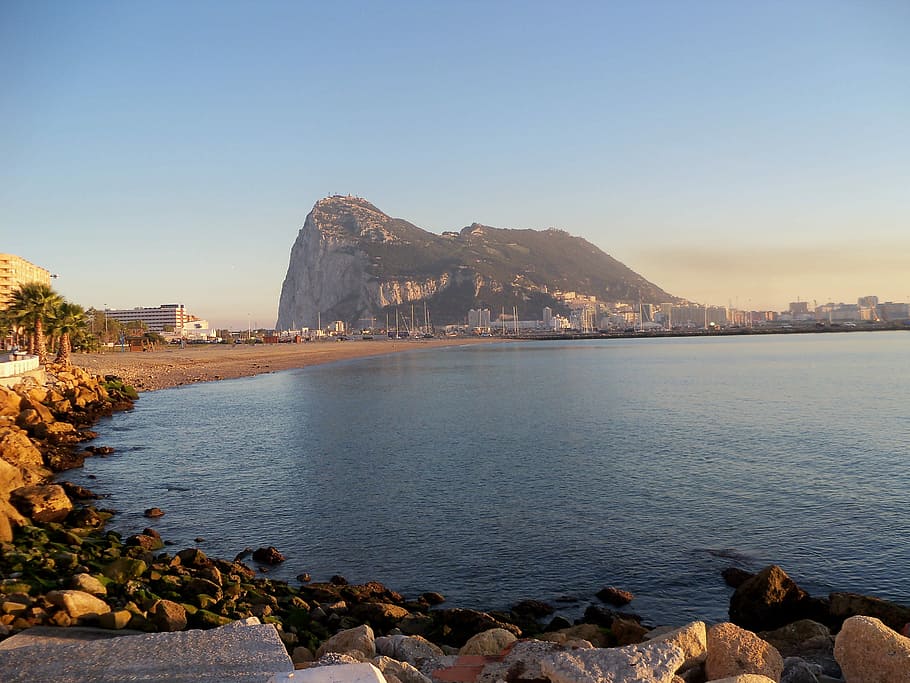 calm body of water, Gibraltar, Spain, Rock, Algeciras, Sea, shore, HD wallpaper