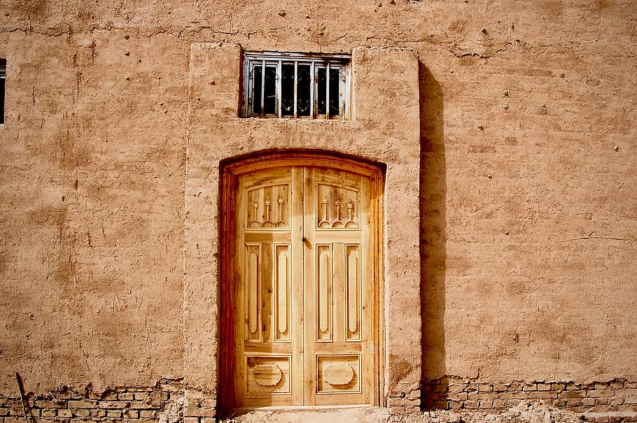 brown wooden closed door, brown wooden door is close, doorway, HD wallpaper