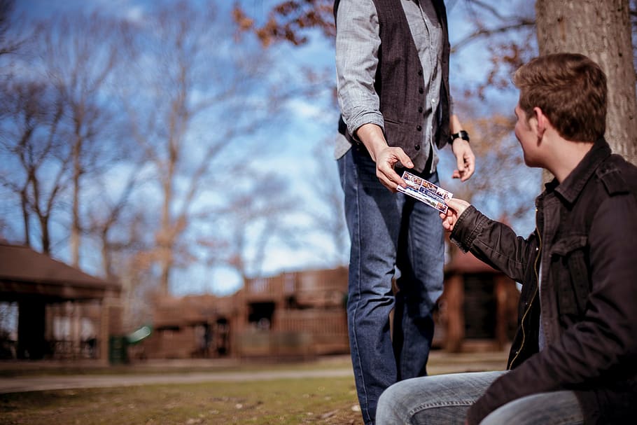 two men near trees and houses, people, guy, hands, outdoor HD wallpaper