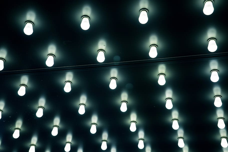 light bulb lot, white LED lamp lot, lightbulb, symmetrical, dark HD wallpaper