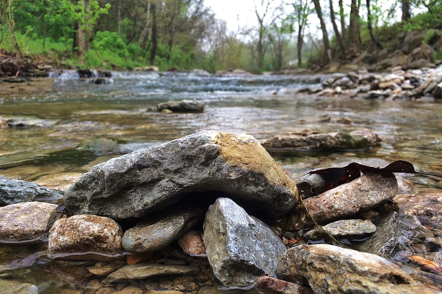rocks, stream, water, nature, landscape, travel, natural, hike HD wallpaper