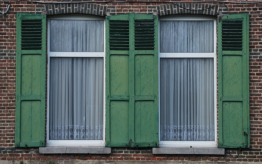 shutters, green, window, facade, windshield, architecture, building exterior HD wallpaper