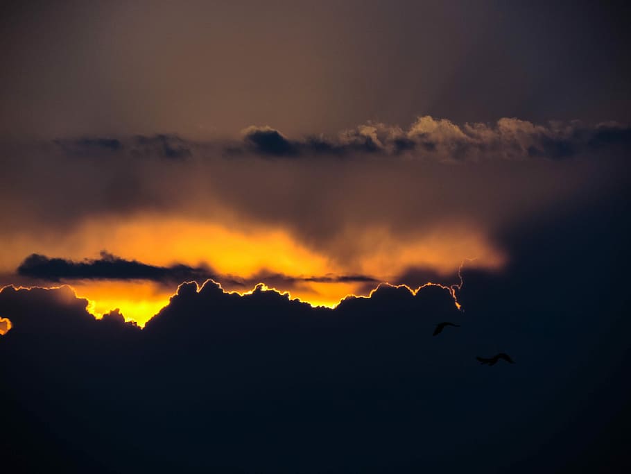 golden hour, silhouette photography of clouds, cloud - sky, burning HD wallpaper