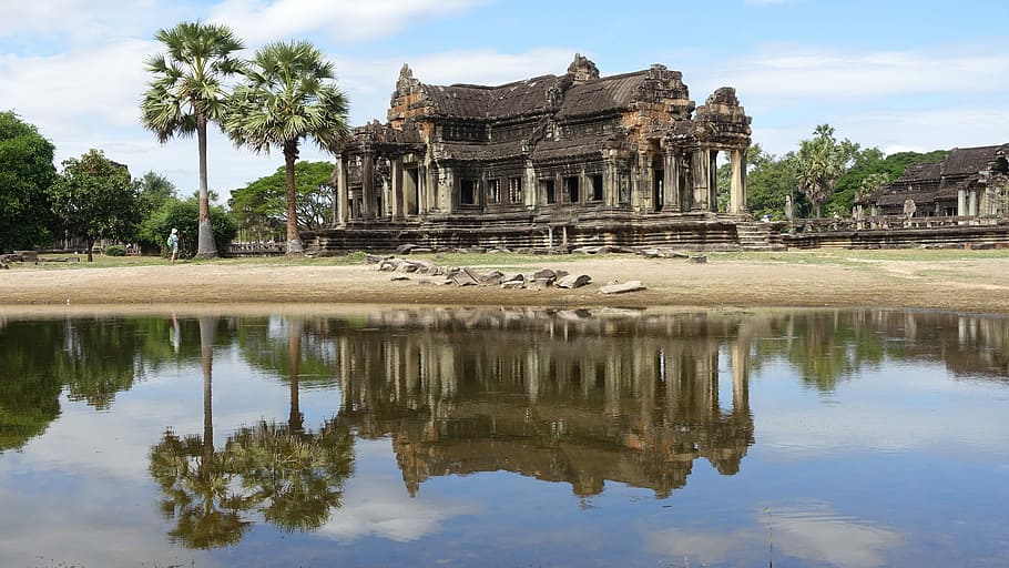 architecture, travel, reflection, culture, temple, angkor wat, HD wallpaper
