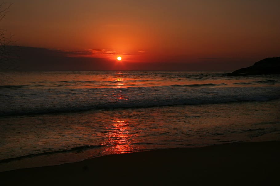 beach, eventide, sol, sunset, beauty, sea, nature, dusk, coastline HD wallpaper