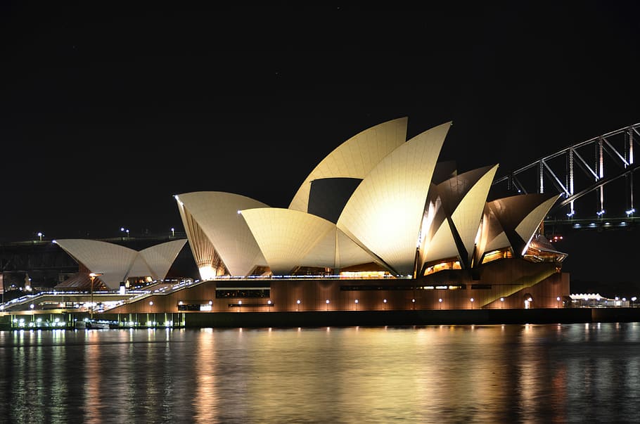 Sydney Opera, Australia at night time, land mark, opera house, HD wallpaper