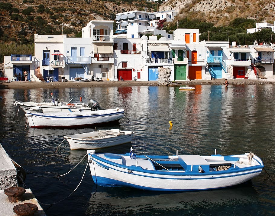 Greece, Milos, Boat, nautical Vessel, harbor, sea, water, village