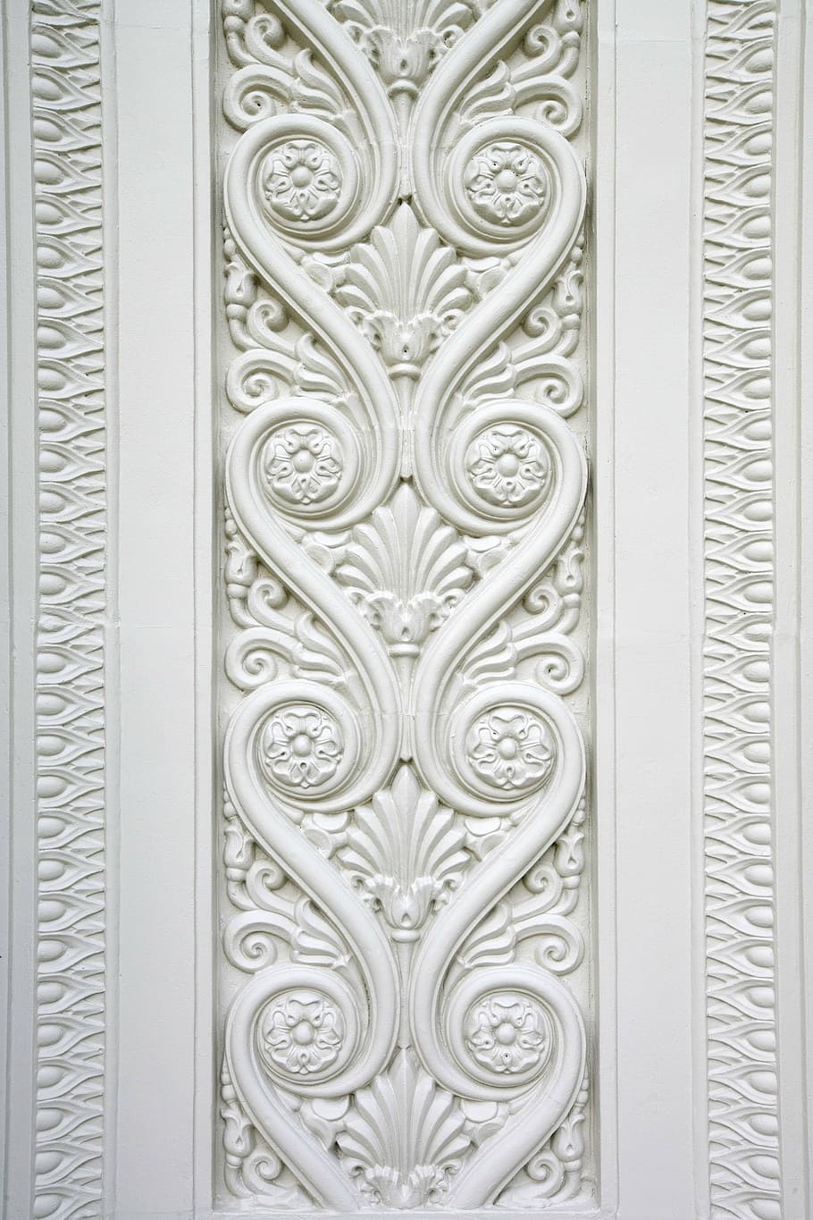 ornate white floral surface, pattern, motif, decor, architecture HD wallpaper
