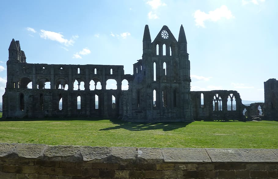 whitby abbey, monastery, architecture, outdoors, sky, old, travel