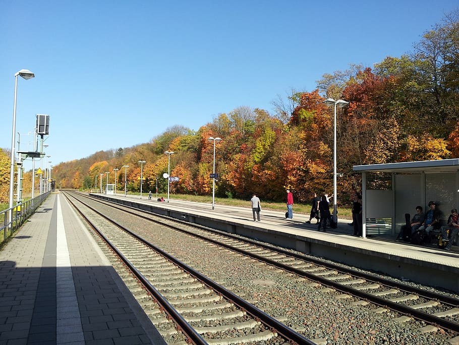 railway station, platform, railroad track, rail transportation HD wallpaper