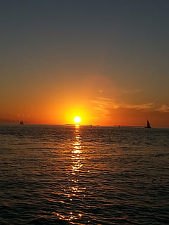 boats on ocean during golden hour, key west, sunset, florida HD wallpaper