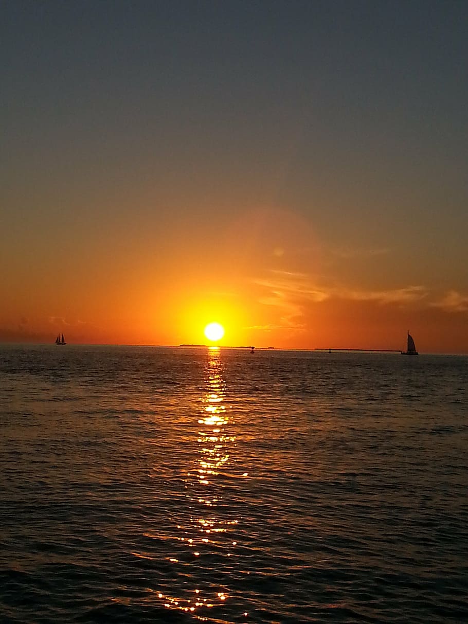 HD wallpaper: boats on ocean during golden hour, key west, sunset, florida ...