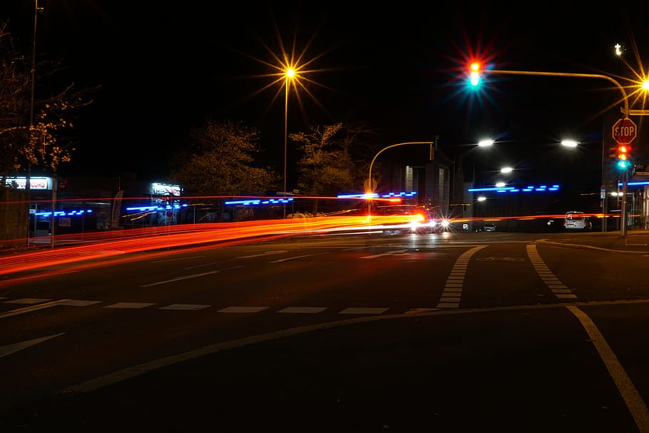 road, traffic, night, lights, police, transport system, auto HD wallpaper