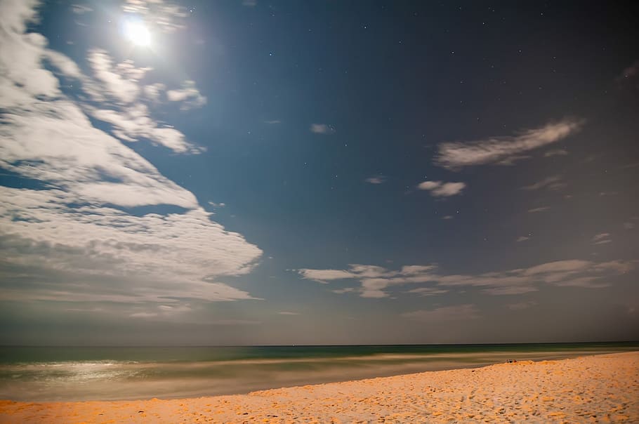 body of water under blue sunny skt, animated, beach, beautiful HD wallpaper