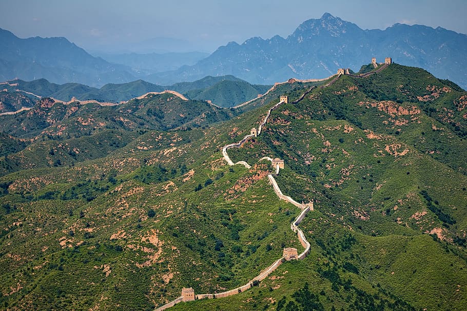 aerial view of mountain formation, Great Wall of China, China
