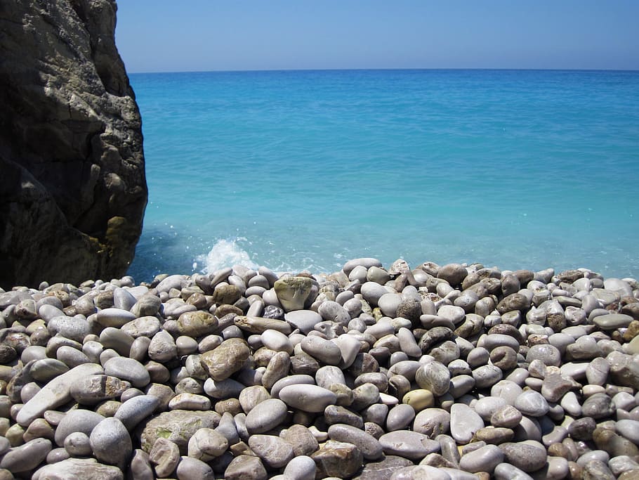 blue sea and rocky seashore, Abstract, Background, Beach, Blue, Coast HD wallpaper